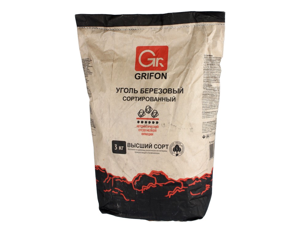 Уголь древесный березовый Grifon, 3 кг.