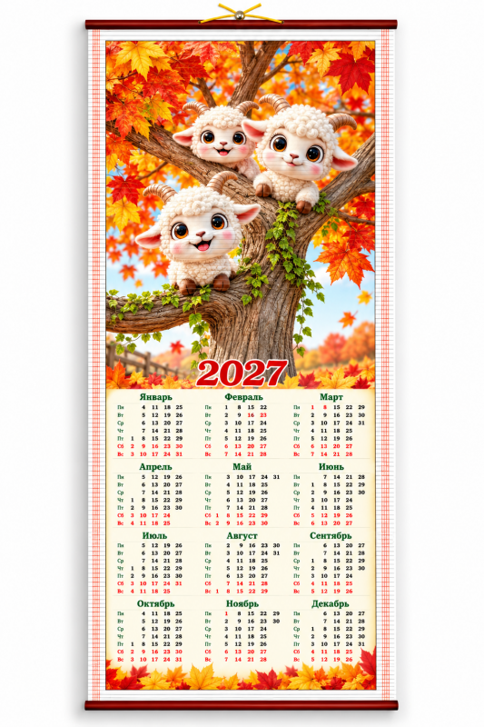 Бамбуковый (Жалюзи) Настенный Календарь 2027 Год "Символ Года - . Размер 32х75 См