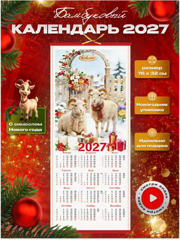 Бамбуковый (Жалюзи) Настенный Календарь 2027 Год "Символ Года - . Размер 32х75 См